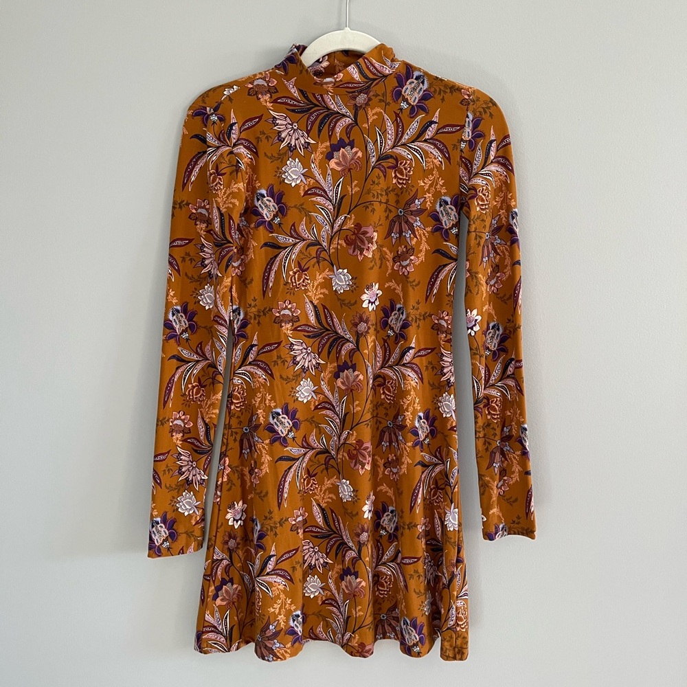 Paisley Turtleneck Long Sleeve Mini Dress